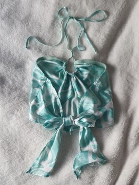 Cotton Candy Aqua and White Halter Crop Top
